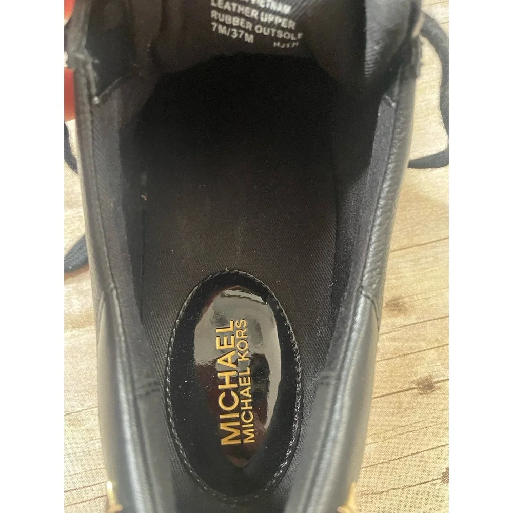 Michael Kors‎ Frankie Stripe Black Gold Leather Shoes Women Size 7